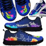 SS-U-Nur-W-PhmaTec-220610NA10 @ Pharmacy Tech Watercolor-Pharmacy Tech Watercolor Heartbeat Sneakers