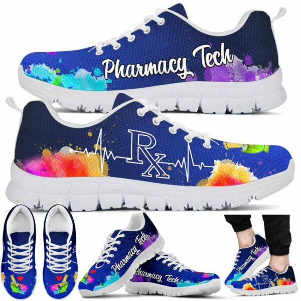 SS-U-Nur-W-PhmaTec-220610NA10 @ Pharmacy Tech Watercolor-Pharmacy Tech Watercolor Heartbeat Sneakers