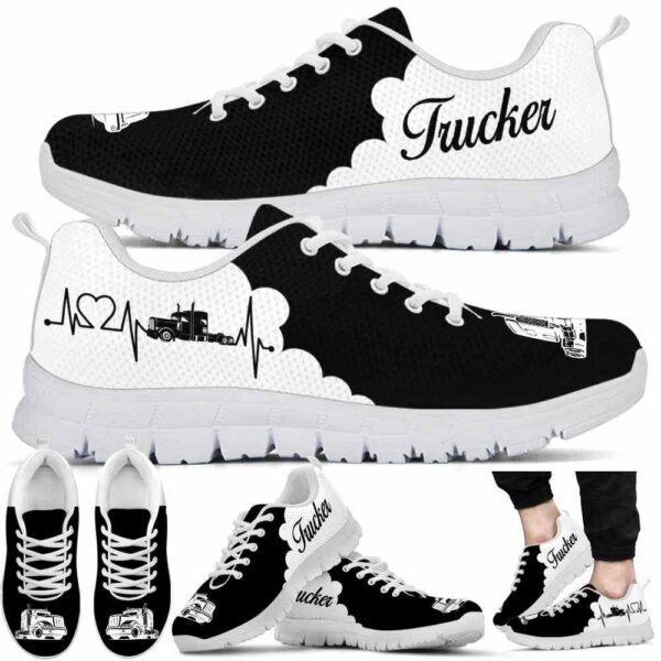 SS-U-Job-BC-Tker-220610NA10 @ Trucker BW Cloud-Truck Driver Cloud Black White Heartbeat Sneakers