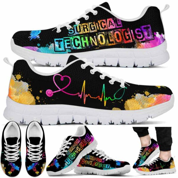 SS-U-Nur-W-SurTec-220610NA10 @ Surgical Technologist Watercolor-Surgical Tech Watercolor Heartbeat Sneakers