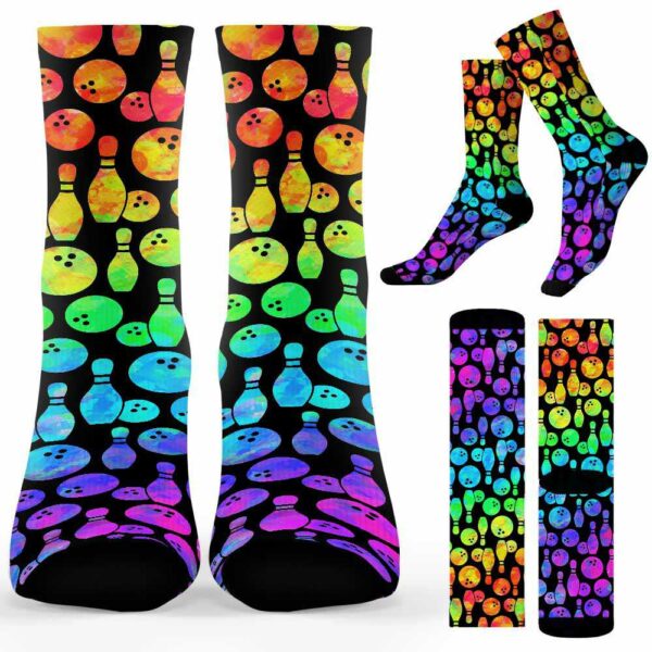 SOCK-U-Hobb-WP-Bwl-220608VY10 @ Bowling Watercolor Pattern-Bowling Watercolor Pattern Socks