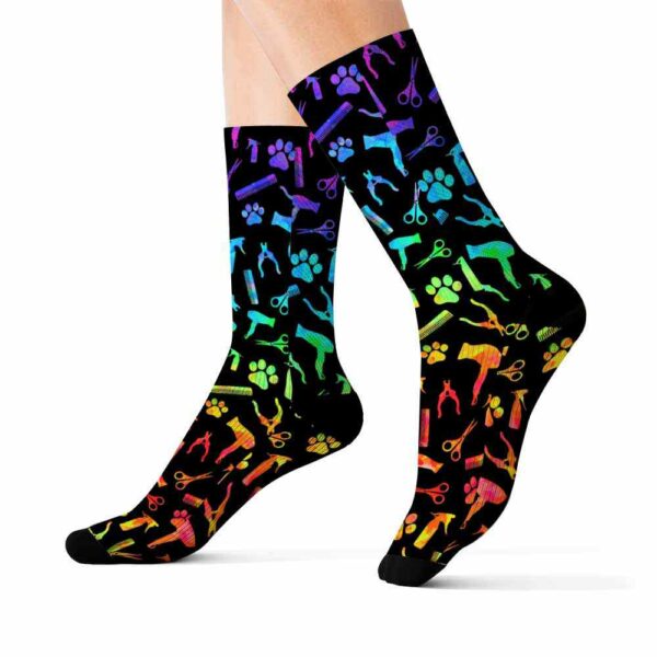SOCK-U-Job-WP-Dgrm-220608VY10 @ Dog Groomer Watercolor Pattern-Dog Groomer Watercolor Pattern Socks