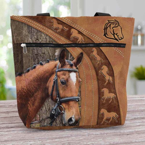 T3-U-Ani-RA-Hrse-221129VY10 @ Horse Realistic Animal-Horse Realistic Brown Tote Bag