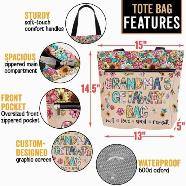 T3-U-M-M1GBF-M61-230307VY10 @ Getaway Bag Flowers-Grandma Getaway Bag Flowers Pattern Tote Bag