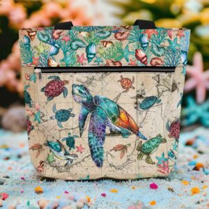 Floral Sea Turtle Quilted Classic Tote Bag NCU0DV2096