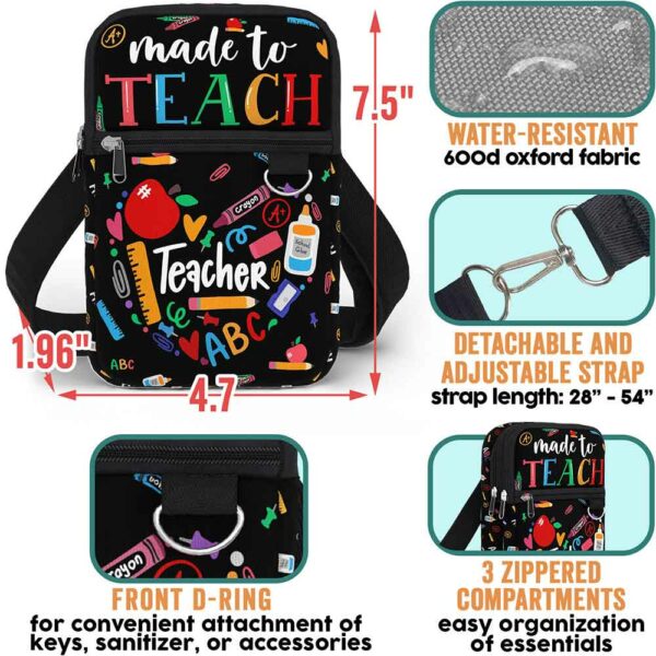 CB-U-Job-MTT-Tcer-220704VY10-Teacher Crossbody Bag. Personalized Made To Teach Crossbody Cellphone Purse / School Teacher Appreciation Gift Idea