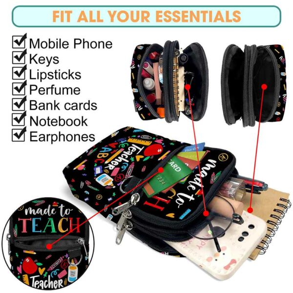 CB-U-Job-MTT-Tcer-220704VY10-Teacher Crossbody Bag. Personalized Made To Teach Crossbody Cellphone Purse / School Teacher Appreciation Gift Idea