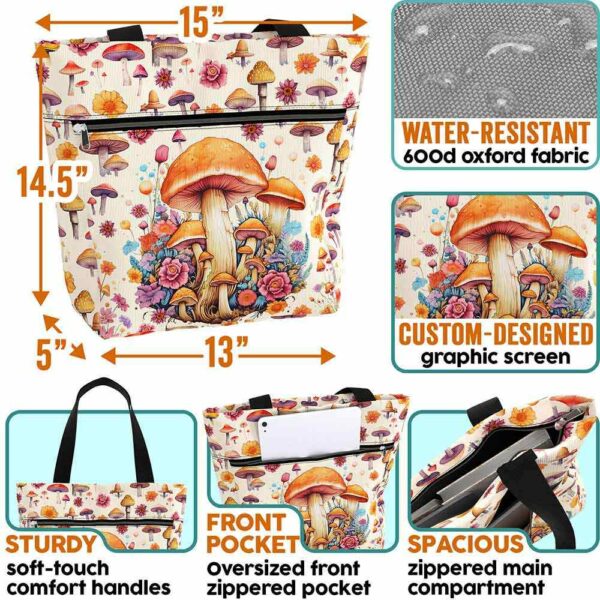 T3-U-Hobb-SF-Mrom-240131NA10 @ Mushroom Sketchy Flowers-Mushroom Flower Pattern Tote Bag