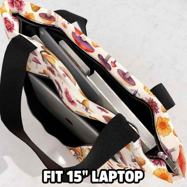 T3-U-Hobb-SF-Mrom-240131NA10 @ Mushroom Sketchy Flowers-Mushroom Flower Pattern Tote Bag