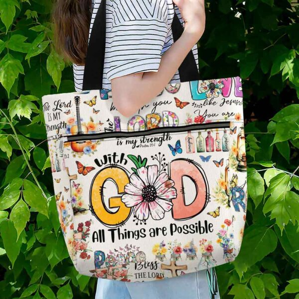 T3-U-Hobb-W-God-230831NA11 @ God Watercolor-God All Things Are Possible Tote Bag