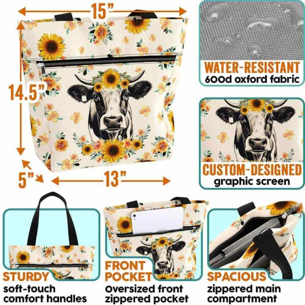 T3-U-Ani-S-Cow-240131NA10 @ Cow Sunflower-Cow Sunflower Pattern Tote Bag
