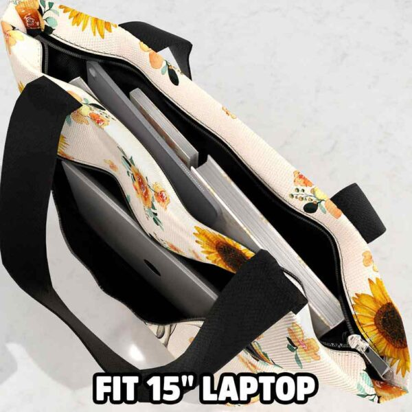 T3-U-Ani-S-Cow-240131NA10 @ Cow Sunflower-Cow Sunflower Pattern Tote Bag