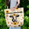 T3-U-Ani-S-Cow-240131NA10 @ Cow Sunflower-Cow Sunflower Pattern Tote Bag