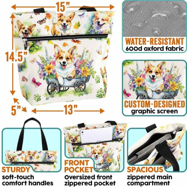 T3-U-Dog-PF-Corgi-230711NA11 @ Corgi Pattern Flowers-Corgi Flower Garden Tote Bag