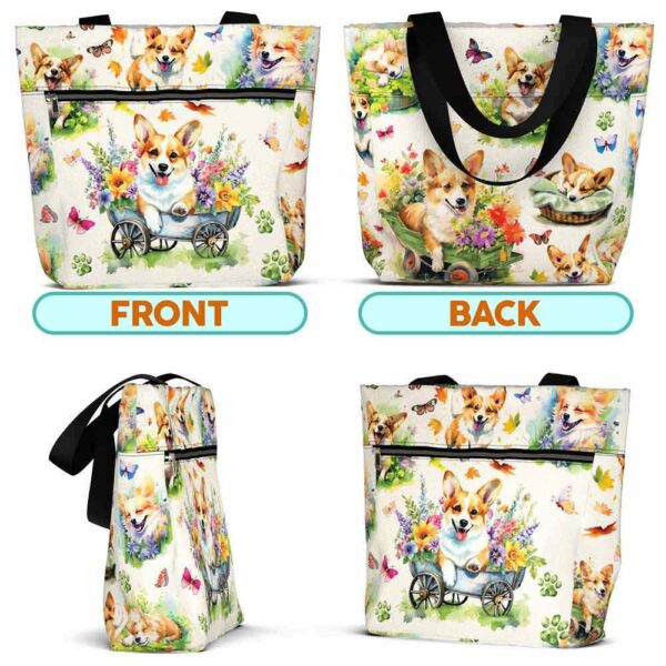 T3-U-Dog-PF-Corgi-230711NA11 @ Corgi Pattern Flowers-Corgi Flower Garden Tote Bag