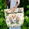 T3-U-Dog-PF-Corgi-230711NA11 @ Corgi Pattern Flowers-Corgi Flower Garden Tote Bag