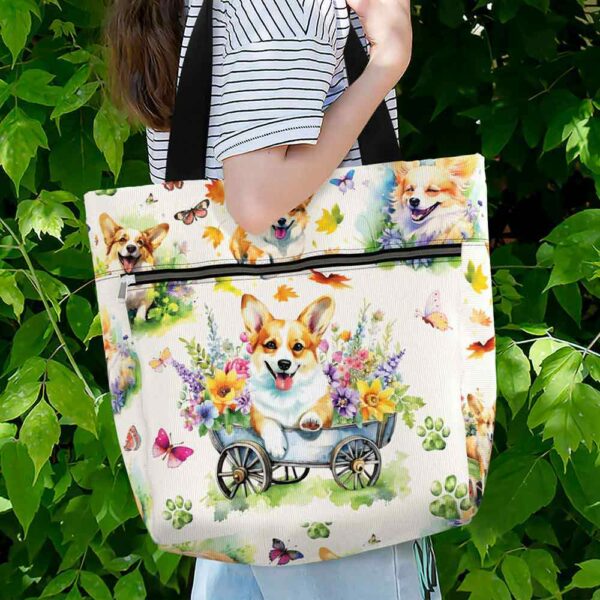 T3-U-Dog-PF-Corgi-230711NA11 @ Corgi Pattern Flowers-Corgi Flower Garden Tote Bag