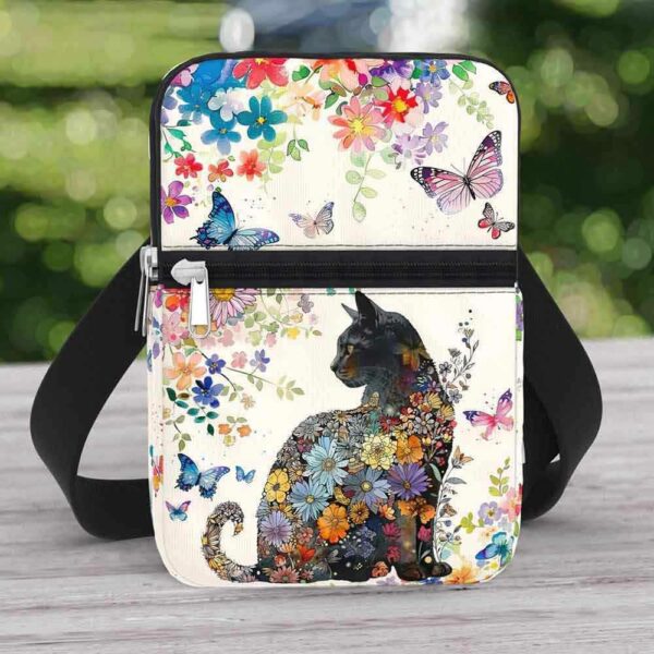 CB-U-Ani-FP2-Cat-240131NA10 @ Cat Flower Patterm-Cat Flower Pattern Crossbody Bag