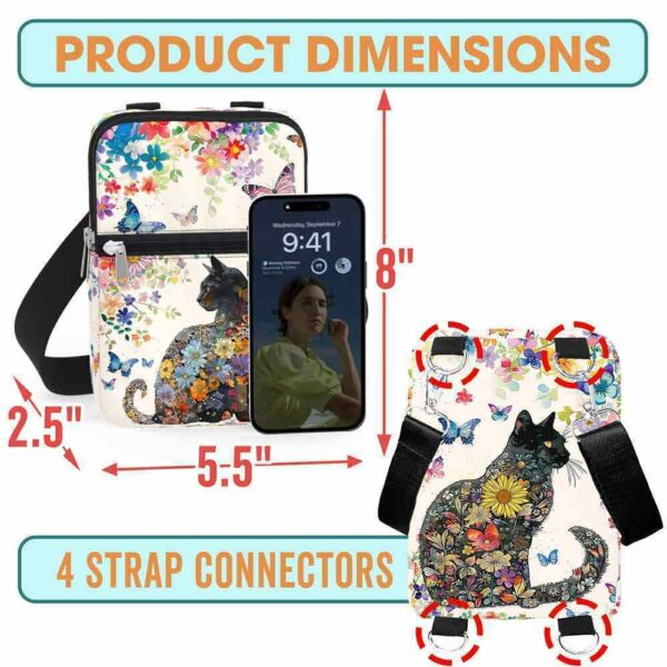 CB-U-Ani-FP2-Cat-240131NA10 @ Cat Flower Patterm-Cat Flower Pattern Crossbody Bag
