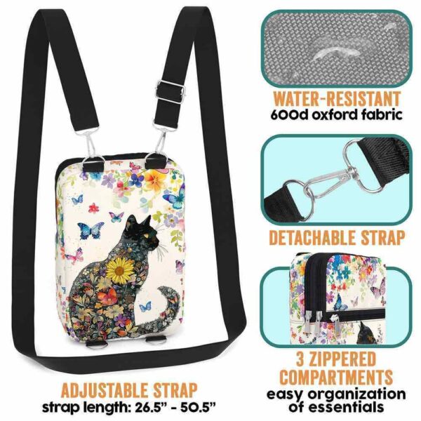 CB-U-Ani-FP2-Cat-240131NA10 @ Cat Flower Patterm-Cat Flower Pattern Crossbody Bag