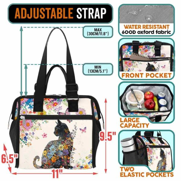 LB-U-Ani-FP2-Cat-240926NA10 @ cat Flowers Pattern 2-Cat Flower Pattern Lunch Bag