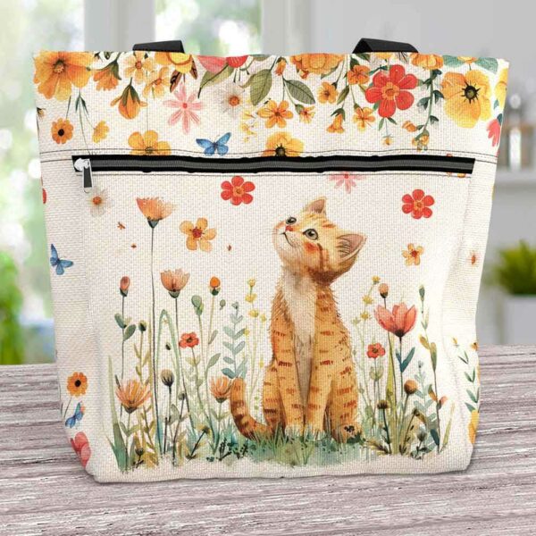 T3-U-Ani-FG3-Cat-240131NA10 @ Cat Flowers Garden 3-Cat Flower And Butterlies Tote Bag