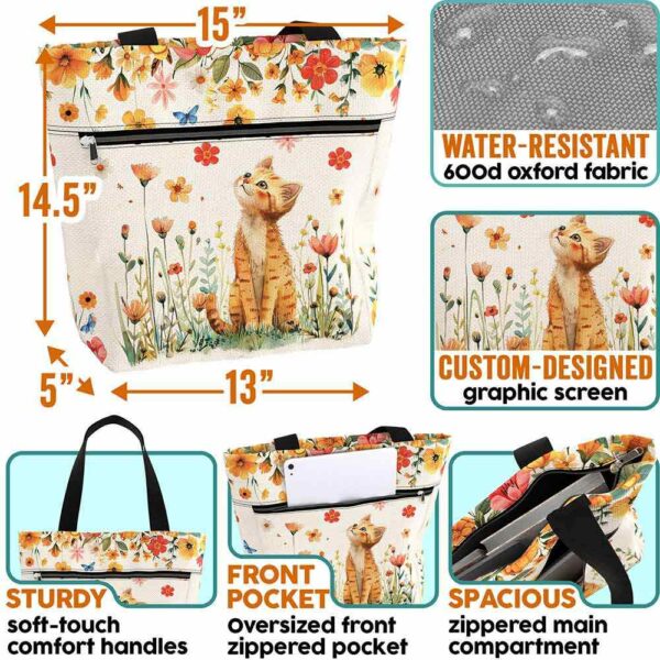 T3-U-Ani-FG3-Cat-240131NA10 @ Cat Flowers Garden 3-Cat Flower And Butterlies Tote Bag