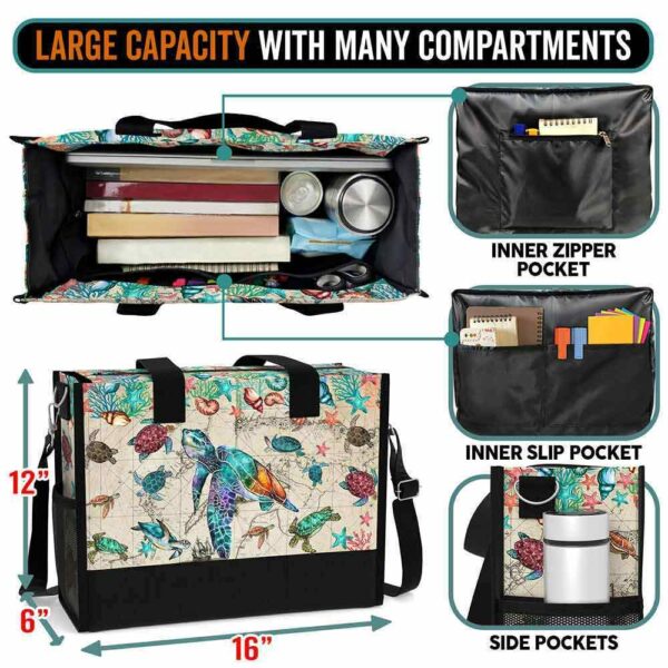 T5-U-Ani-WOM-Ttle-240824VY10 @ turtle Watercolor Old Map-Sea Turtle Vintage Map Rectangle Tote Bag