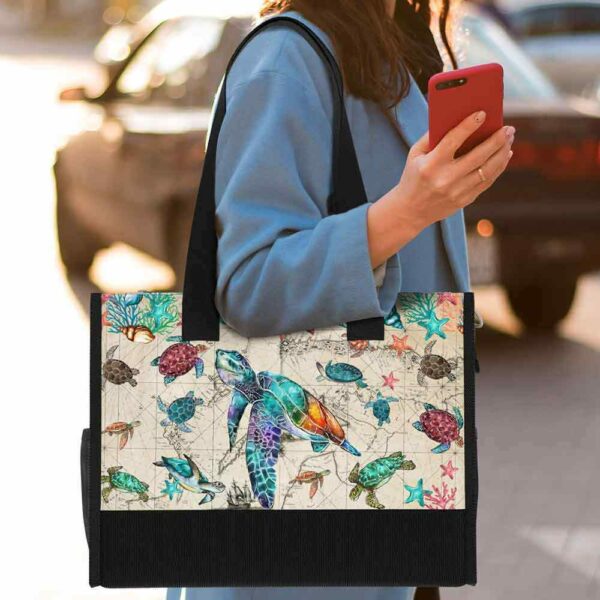 T5-U-Ani-WOM-Ttle-240824VY10 @ turtle Watercolor Old Map-Sea Turtle Vintage Map Rectangle Tote Bag