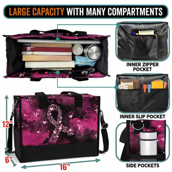 T5-U-Awa-TR-BreCan-240618NA10 @ Breast Cancer Typo Ribbon-Breast Cancer Awareness Pink Ribbon Rectangle Tote Bag