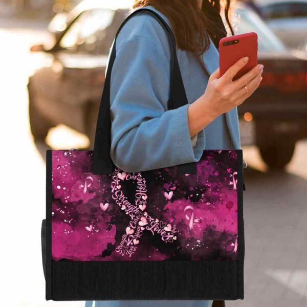 T5-U-Awa-TR-BreCan-240618NA10 @ Breast Cancer Typo Ribbon-Breast Cancer Awareness Pink Ribbon Rectangle Tote Bag