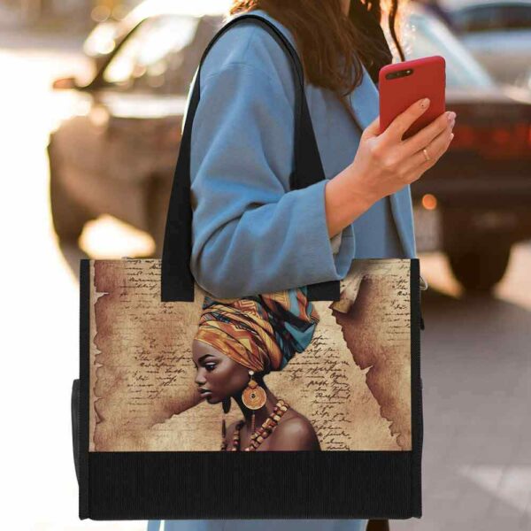 T5-U-Ctry-GVPB-Afri-240824NA10 @ african Girl Vintage Paper BG-Africa Afro African American Vintage Look Rectangle Tote Bag