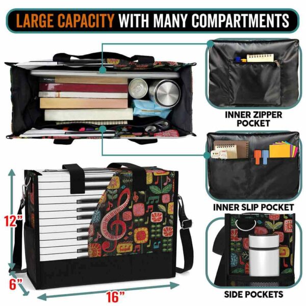 T5-U-Hobb-MF1-Pian-240618NA11 @ piano Music Flower 1-Piano Colorful Rectangle Tote Bag