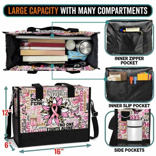 T5-U-Awa-T-BreCan-240618NA10 @ Breast Cancer Typo-Breast Cancer Awareness Pink Typography Rectangle Tote Bag