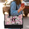 T5-U-Awa-T-BreCan-240618NA10 @ Breast Cancer Typo-Breast Cancer Awareness Pink Typography Rectangle Tote Bag