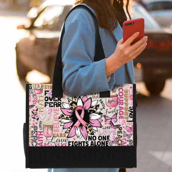 T5-U-Awa-T-BreCan-240618NA10 @ Breast Cancer Typo-Breast Cancer Awareness Pink Typography Rectangle Tote Bag