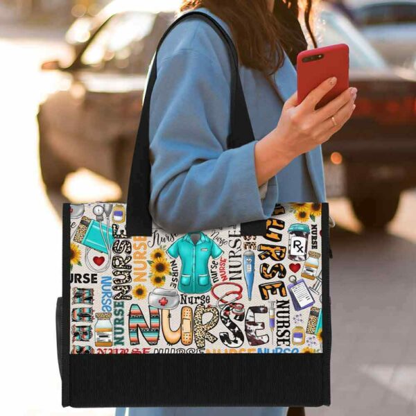 T5-U-Nur-NT-Nur-221212NA10 @ Nurse Nurse Typo-Nurse Sunflower Typography Rectangle Tote Bag
