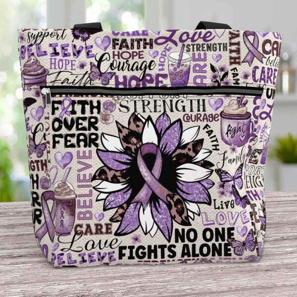 T3-U-Awa-TP-Lupus-230818NA10 @ Lupus Typo Purple-Lupus Awareness Purple Ribbon Typography Tote Bag