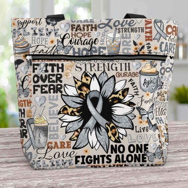 T3-U-Awa-TNG-Parkin-230818NA10 @ Parkinson Typo Navy Grey-Parkinsons Awareness Grey Ribbon Typography Tote Bag