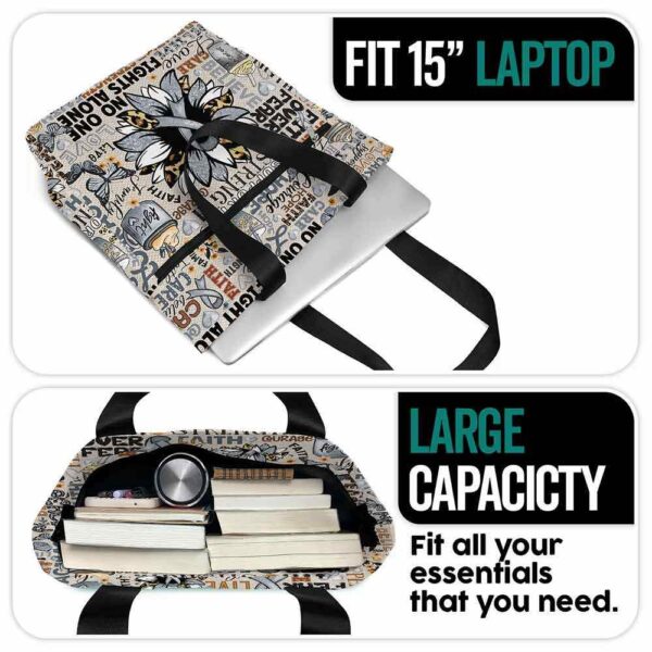 T3-U-Awa-TNG-Parkin-230818NA10 @ Parkinson Typo Navy Grey-Parkinsons Awareness Grey Ribbon Typography Tote Bag