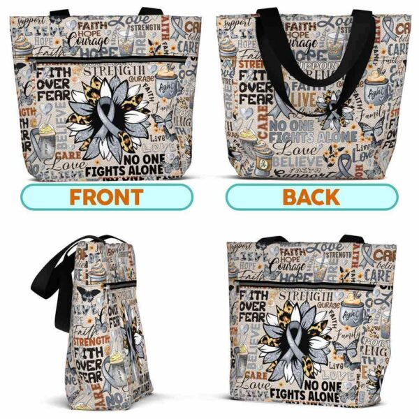 T3-U-Awa-TNG-Parkin-230818NA10 @ Parkinson Typo Navy Grey-Parkinsons Awareness Grey Ribbon Typography Tote Bag