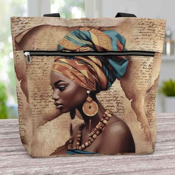 T3-U-Ctry-GVPB-Afri-231028NA10 @ African Girl Vintage Paper BG-Africa African American Afro Girl Tote Bag