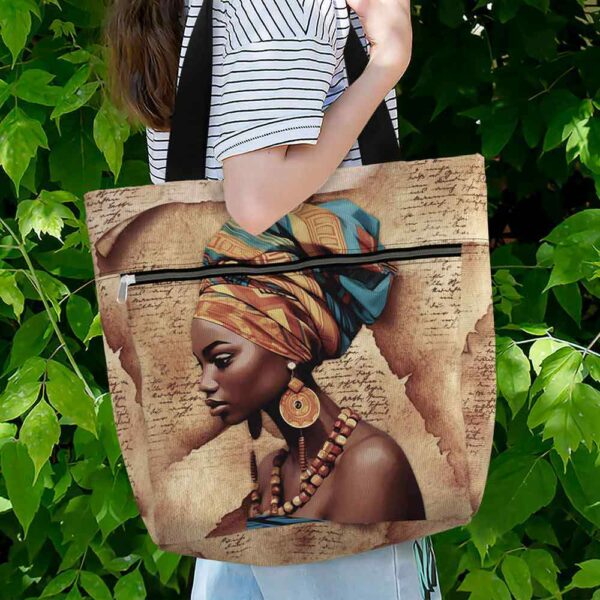 T3-U-Ctry-GVPB-Afri-231028NA10 @ African Girl Vintage Paper BG-Africa African American Afro Girl Tote Bag