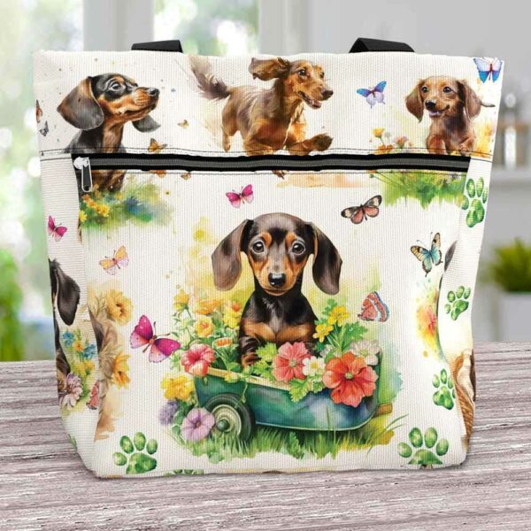 T3-U-Dog-FG-Dach-230826NA11 @ Dachshund Flowers Garden-Dachshund Flower Garden Tote Bag