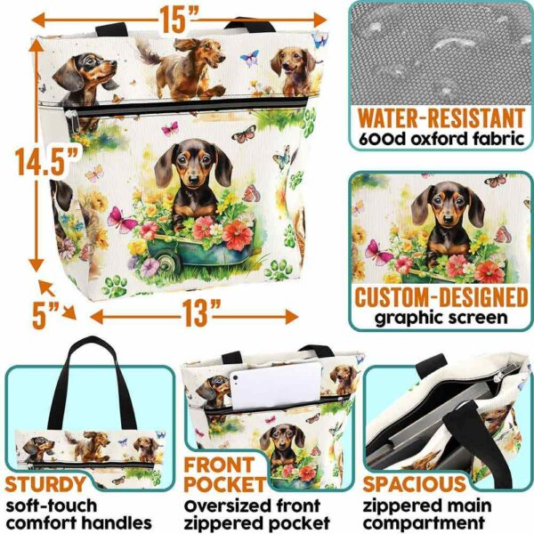 T3-U-Dog-FG-Dach-230826NA11 @ Dachshund Flowers Garden-Dachshund Flower Garden Tote Bag