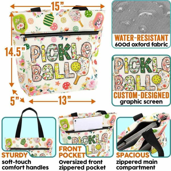 T3-U-Hobb-FP-Pklb-240916NA10 @ pickleball Flowers Pads-Pickleball Flower Pattern Tote Bag