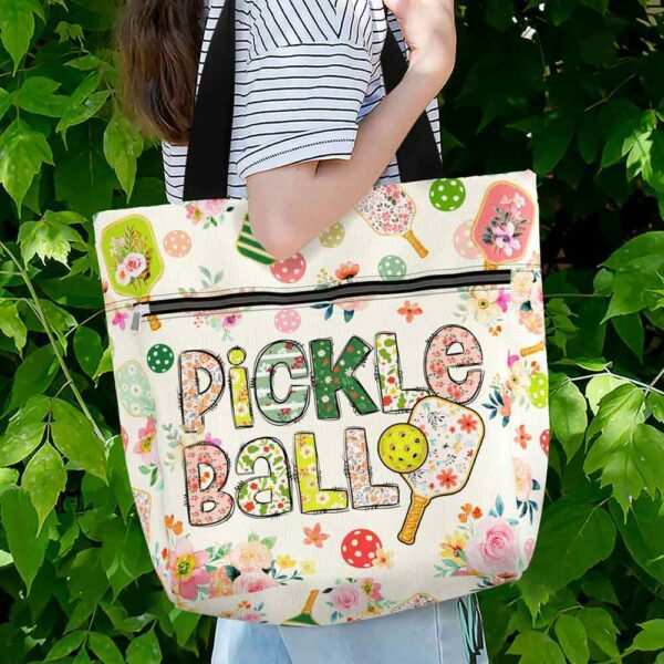 T3-U-Hobb-FP-Pklb-240916NA10 @ pickleball Flowers Pads-Pickleball Flower Pattern Tote Bag