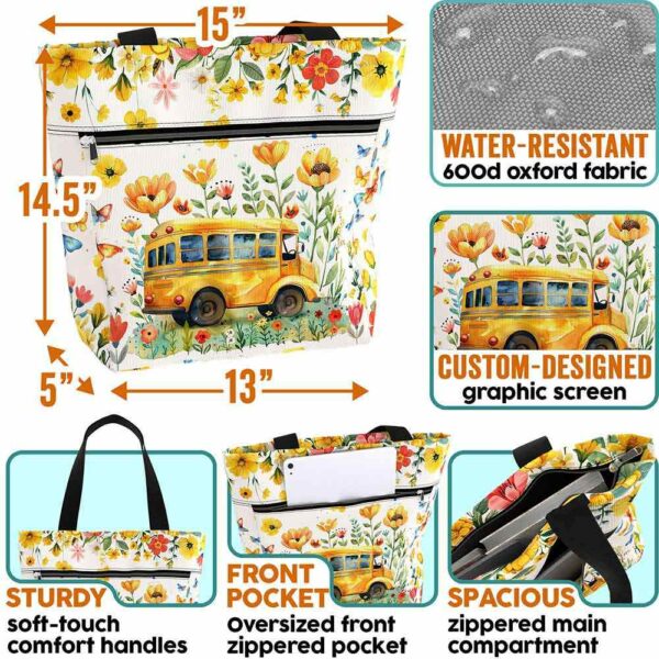 T3-U-Job-F-Sbdr-240406VY10 @ Bus Driver Flowers-School Bus Driver Flower Pattern Tote Bag