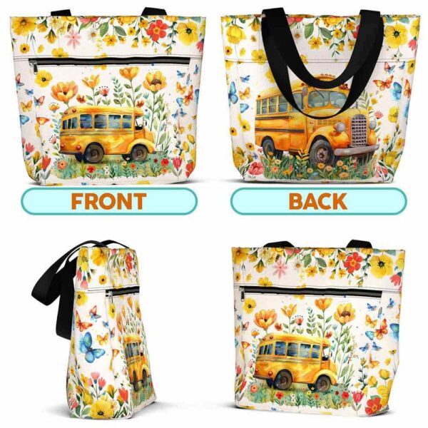 T3-U-Job-F-Sbdr-240406VY10 @ Bus Driver Flowers-School Bus Driver Flower Pattern Tote Bag