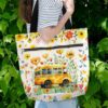 T3-U-Job-F-Sbdr-240406VY10 @ Bus Driver Flowers-School Bus Driver Flower Pattern Tote Bag